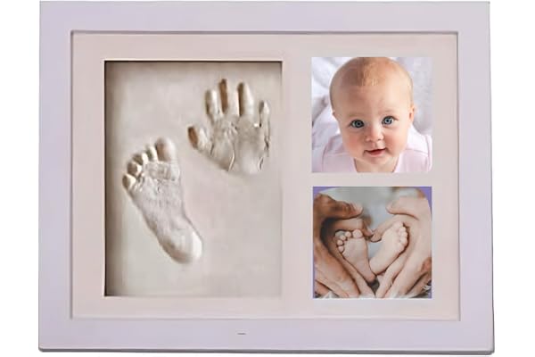 Frabe Family Cadre d'Empreinte de Bébé, Empreinte de Main et de Pied, Kit d'Empreinte de Bébé, Faveurs de Baptême, Blanc, Bois, 30,6 cm x 24,8 cm x 2 cm