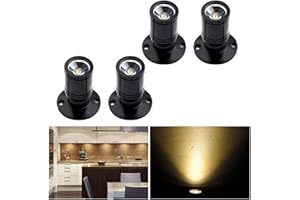 AUDOR Small Recessed Mini Spotlight 4-Pack, 1W LED Ceiling Spotlight Swivel Mini Recessed LED Downlight Aluminum Spot LED Set with Transformer Warm White for Wine Cabinet/Cupboard/Kitchen/Living Room -Black