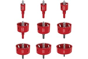 ⛬ DURI DURI Bi-Metal Hole Saw Set with Arbor and Pilot Bit, 20mm-100mm Fast Cutting for Wood, Plywood, Plastic, Drywall, Thin Metal Sheets Ideal for Ceiling Light Installation and DIY Projects (9 Packs)