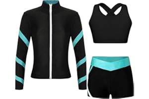 Alvivi Conjunto de Deportivo de Tres Piezas para Niñas Chaqueta de Danza Sudadera con Cremallera y Tanks Top y Leggings Cortos Ropa de Fitness Correr Yoga 5-16 Años