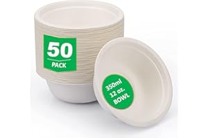 aangel ENTERPRISE Pack of 50 STRONG QUALITY DISPOSABLE BOWLS EcoFriendly Bowls Compostable Biodegradable Bowls PERFECT for HOT & COLD FOODS Soup SaladDesserts Cake Snacks Alternative to Plastic 350ml
