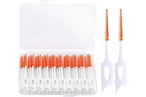 DFSUCCES Dental Picks,40pcs Tooth Floss Picks Interdental Brush Flosser Sticks in Orange,Suitable for Daily Cleaning and Protecting Teeth,with Storage Case for Brush Tool