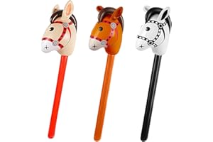LOUUUOU 3Pcs Inflatable Horse Stick, Inflatable Hobby Horse Set Black Red Brown 21x95cm Pony Stick Party Props Suitable for Horses Themed Birthday Parties Decoration and Toys