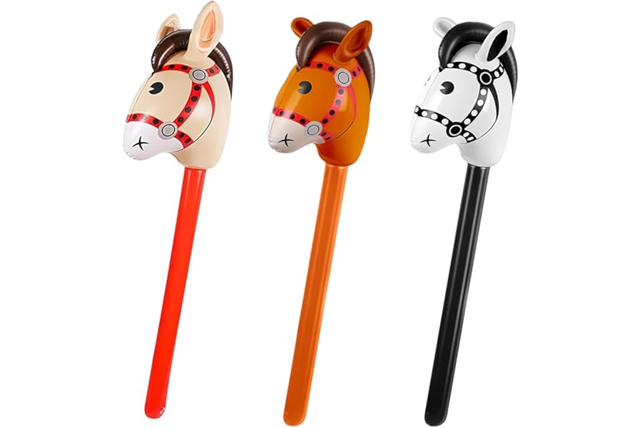 3Pcs Inflatable Horse Stick, Inflatable Hobby Horse Set Black Red Brown 21x95cm Pony Stick Party Props Suitable for Horses Themed Birthday Parties Decoration（Used by individuals aged 15 and above）