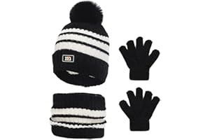 Waylipun Cappello Invernale per Bambini Guanti Sciarpa Set, Inverno in Cappello a Maglia Termica Sciarpa Guanti Set, per Bambini Ragazzi Ragazze, 3-8 Anni, Set di Accessori Invernali