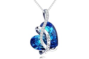 AOBOCO Sterling Silver I Love You Infinity Heart Pendant Necklace with Birthstone Crystals, Wedding Anniversary Birthday Gifts for Her Women Wife Girlfriend Mum