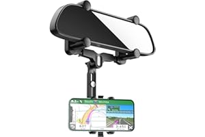 JOCOSA Phone Mount for Car- Large Rear Mirrors Friendly, Rear View Mirror Phone Holder- Upgraded 4 Clip More Stable, 360 Rotatable and Retractable Car Phone Holder Fit All Mobiles&Fits Bigger Vehicle