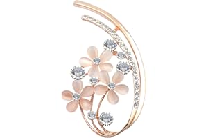 FENGJI Full Rhinestone Five Flower Opal Brooches for Women Vintage Clothing Decoration Jewellery Crystal Brooch Pins (Gold,Silver)
