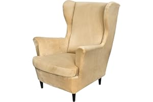 VanderHOME Copripoltrona con orecchie con Fodera per Cuscino Copripoltrona 1 Posto Tinta unita 2-Pezzi MorbidoCopripoltrona Relax Elasticizzato Copri Divano-Beige