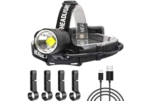 WholeFire Linterna Frontal LED Alta Potencia 15000 Lúmenes, XHP70 Recargable USB 3 Modos Zoomable Linterna Frontal Impermeable con Batería para Interiores y Exteriores