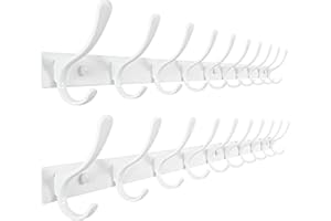 SKOLOO Coat Rack Wall Mounted - 10 Hooks, Pack of 2, Heavy Duty, Stainless Steel, Metal Wall Coat Hanger, Sturdy Wall Hooks for Hanging Coat, Jacket, Clothes, Hat, White