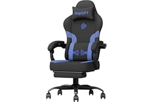 HAPGIFTㅤ HapGIFT - Silla ergonómica para videojuegos con reposapiés, con cojín lumbar de masaje, silla para ordenador con reposacabezas, sillón gamer para adultos, oficina en casa, 150 kg, color negro y azul