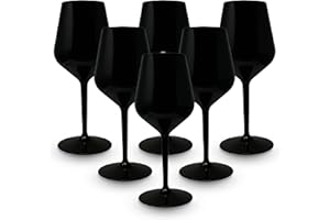 BRYNA BY AMZ BETTER BRYNA - Set 6 Piezas Vasos Copa Vino 33 Cl en Policarbonato (Plástico Rígido), 100% Diseño Italiano, Vasos Irrompibles, Copas Vino Reutilizables y Lavables en Lavavajillas, Negro