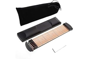 SIMUER Portable Pocket Guitar Wooden - 6 Fret Portable Guitar Practice Tool Gadget For Beginner Chord Trainer Fingering Pratice Tool with Carton and Convenient Sorage Bag