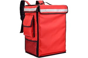 WANWANPER Food Delivery Backpack, 42L Waterproof & Ergonomic Foldable Delivery Bag for Cold Hot Food, Waterproof Oxford Cloth Cool Bag, Keep 1-2 Hours, for Flowers, Cakes, Food, Camping, Red, 32*23*46cm