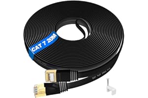 IKBC Kabel LAN 20 m, kabel sieciowy Cat7, FTP, ekranowany, płaski kabel Ethernet, RJ45 Gigabit do wnętrz, wodoszczelny, ultracienki kabel krosowy do przełącznika, modemu