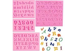 MZSM Moldes de silicona de 4 piezas, letras mayúsculas, letras minúsculas y números Molde para moldes para muffins Molde para jabón hecho a mano Galleta de chocolate Bandeja para cubitos de hielo Moldes pa
