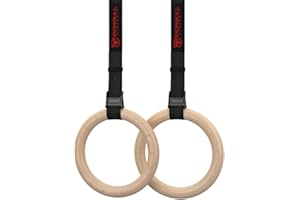 IRON BULL STRENGTH Wooden Gymnastics Rings With Adjustable Straps For Gym, Cross Training, Strength Training, Pull Ups and Dips (Wood - 32mm)