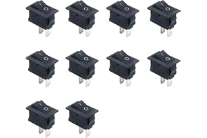 10 x mini vippströmbrytare, 2 stift, rektangulär, svart | Effektiv tvåpositionskontroll, kompakt installationsstorlek, robust metallplast, snabb inbyggd anslutning