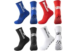 HABNI Chaussette Foot Enfant 4 Paires Antidérapantes - Blanc Noir Bleu Marine Rouge Taille 33-39 Pour Football Basketball Rugby