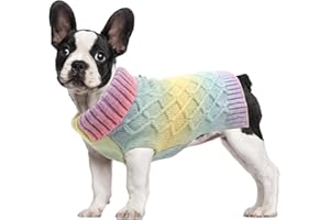 LiebeDD Dog Jumpers for Small Medium Dogs Rainbow Jumper for French Bulldog Classic Turtleneck Knitted Sweater Winter Warm Fleece Dog Christmas Jumper, M