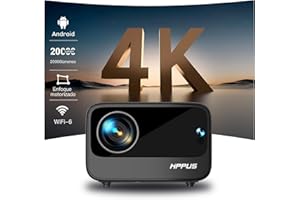 Proyector WiFi 6 Bluetooth 4K Soporte, 20000 Lúmen HIPPUS Proyector Full HD 1080P Nativo con Corrección Trapezoidal electrico, Proyector Móvil Cine en Casa para HDMI/USB,Gris de Hierro