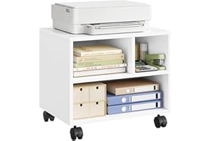 WOLTU Mesa para Impresora con Ruedas, Soporte de Impresora, Estanteria Movil para Oficina, con 3 Compartimentos, Carro Movil, 40x30x35 cm, Blanco, ASK06ws