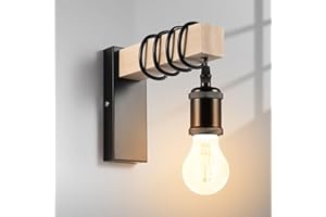Tsling Industrial Wooden Wall Lights,Black E27 Rural Wood Wall Lamp with Locking Ring,Vintage Wall Sconce Lighting Fixture for Indoor Bedroom Bedside,Restaurant,Living Room,Gate,Hallway Bulb Include