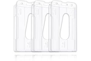 Jinpojun 3 Pack Badge Holder con Ranura para el Pulgar, Porta Tarjetas Identificativas Vertical de 2 Tarjetas para Tarjeta de Identificación y de Estudiante, Funda Protectora de PC Transparente Dura