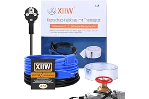 XIIW Câble chauffant antigel de 4M avec Thermostat, Cable Chauffant de 16 W/M 230V IP68 câble chauffant étanche pour tuyauterie, 4M