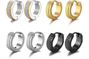 EUJEBEDA 4 pares de pendientes de titanio y acero inoxidable pendientes de joyería de moda para hombre conjunto de pendientes redondos frescos,Pendientes de aro para hombre