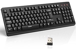 TECKNET Wireless Keyboard for Laptop, 2.4G USB Silent Computer Keyboard with Ergonomic Keys & Adjustable Feet Stand for Desktop, PC, Notebook, Surface and Windows, QWERTY UK Full Size Layout- Black