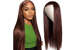 AiPliantfis Wig Human Hair 4x4 Lace Wig Chocolate Brown Wig #4 Straight Lace Wig Braun Echthaar Perücke with Natural Hairline Grade 8 A Unprocessed Virgin Remy Hair for Woman 12 Zoll