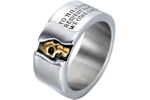 HIJONES Homme Acier Inoxydable Cool Rock Half Face Skull Biker Ring avec des Citations 10 Mm Large Bande