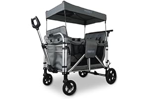 FUXTEC FX-CTXL900 Grey XL All-Terrain Folding Wagon for Kids to Sit In – 4-Seater Collapsible Stroller Wagon with Canopy, Safety Belts & Durable Steel Frame – Foldable Utility Cart for Families