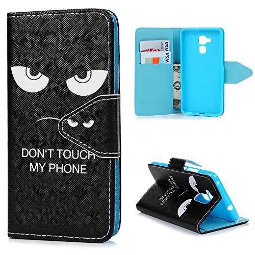 Badalink Huawei Honor 5c Hülle Schutzhülle PU Ledertasche Don't Touch My Phone Muster Huawei Honor 7 Lite/Huawei GT3 Flip PU Leder Wallet Case Etui Schale mit Magnetverschluss Stand Halter Falten Standfunktion und Cardslots Kredit Karte Kartenfächer Schwarze Augen Cover Schale