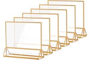 AMEITECH 15 x 10 cm Porta del segno acrilico orizzontale con bordi dorati, menu tavolo a doppia faccia chiari con cornici per i numeri da tavolo per matrimoni, cartelli del ristorante - Confezione da 6