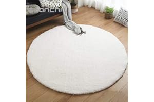 Liveinu Redondo Shaggy Alfombra con Respaldo Antideslizante Alfombra de Peluche Salón Modernas para Decoración Ø 140 cm Blanco