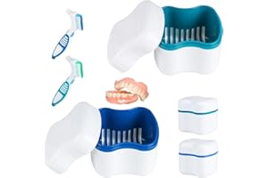 SUPAWAY 2 Stück Protesenbehälter Dental Retainer Box Dentures Case Zahnspangendose mit Sieb Zahnprothese Etui mit 2 Stück Prothesenreinigungsbürste für Falsche Zähne Lagerung Reinigung Grün + Blau