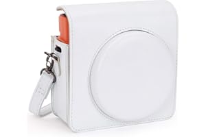Leebotree Cámara Instantánea Funda de Transporte para Instax Square SQ1 Cámara Instantánea, Bolsa de Transporte Fabricada en Cuero con Correa Ajustable/Desmontable (Blanco)