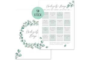 ‎THINGS OF HAPPINESS Things of Happiness 50x Hochzeitsbingo by Hochzeitsspiel für Gäste zum Kennenlernen | Hochzeitsspiel Gäste | Hochzeitsgeschenk-TIPP fürs Brautpaar (Grün Eucalyptus)