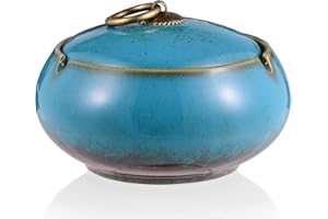 AF-WAN Posacenere in ceramica retrò, con coperchio, per esterni, semplice posacenere per la casa e l'ufficio (11 x 7,2 cm) (blu)