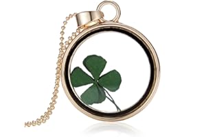 Feilok Collana da donna alla moda con pendente con fiore secco sotto vetro