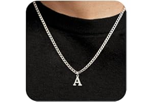 SEFORICO Mens Initial Necklace - Personalised Necklace for Boyfriend Brother Son Birthday Gifts for Men Cuban Chain Necklaces Stuff for Boys Mens Jewellery 4mm 50cm