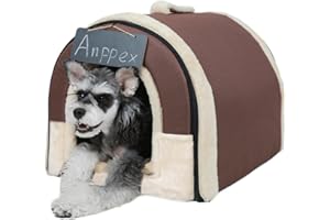 ANPPEX Casetta da interno per Cani, 2 in 1 Cuccia Chiusa Cane, Igloo per Cani, Taglia L per Cani di Piccola Taglia, Marrone