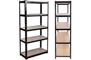 ANSIMIDA Garage Shelving Units,150cm x 70cm x 30cm | Heavy Duty Racking Shelves for Storage - 5 Bay, Black 5 Tier (175KG Per Shelf), 875KG Capacity | For Workshop, Shed, Office, Black