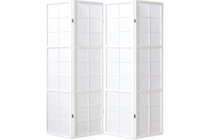 ‎HOMESTYLE4U Homestyle4u 438, Paravent Raumteiler Innen 4 teilig Holz Weiss Trennwand Reispapier Weiß Höhe 175 cm