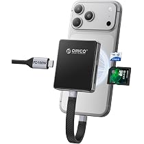 ORICO Lecteur de Cartes magnétique et boîtier SSD M.2 pour iPhone 15/16/17 Pro - 5 en 1 TF/SD 3.0 avec NVMe 2230/2242, USB 3.2 Gen2, PD 100 W - AP42F (Diskless) (Noir