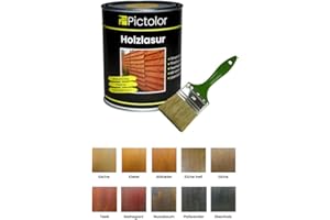 Pictolor Holzlasur 0,75 Liter, Mahagoni + Lasurpinsel 70mm