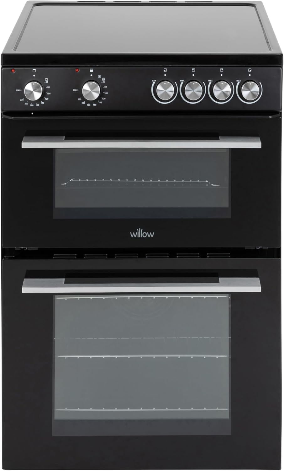 Willow WT60CCB 68L Freestanding Electric Cooker, Twin Cavity Cooker with Ceramic Hob and 31l Grill Cavity, 2 Years Warranty - Black